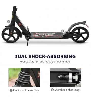Kick Scooter Folding 2 Big Wheels Adjustable  Adult Teens For 14 Black HOMCOM