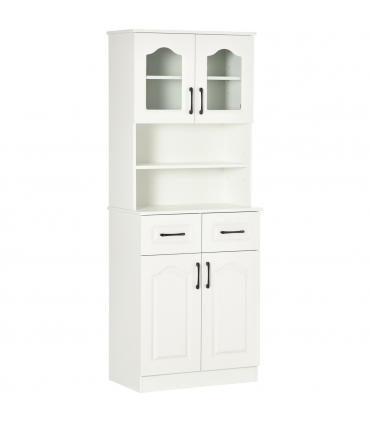 168cm Kitchen Cupboard Storage Cabinet w/ Shelves & Drawers,Open Counter White