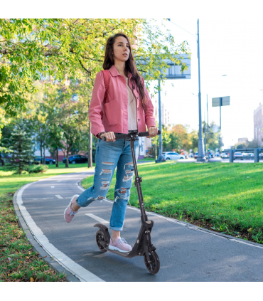 Folding Kick Scooter Teens Adult Ride On Adjustable 2 Big Wheels Black HOMCOM