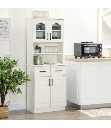 168cm Kitchen Cupboard Storage Cabinet w/ Shelves & Drawers,Open Counter White