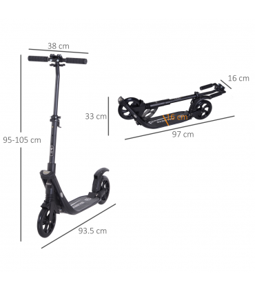 Folding Kick Scooter Teens Adult Ride On Adjustable 2 Big Wheels Black HOMCOM