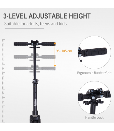 Folding Kick Scooter Teens Adult Ride On Adjustable 2 Big Wheels Black HOMCOM