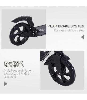 Folding Kick Scooter Teens Adult Ride On Adjustable 2 Big Wheels Black HOMCOM