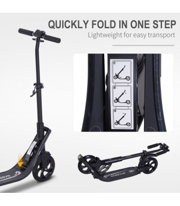Folding Kick Scooter Teens Adult Ride On Adjustable 2 Big Wheels Black HOMCOM