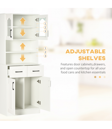168cm Kitchen Cupboard Storage Cabinet w/ Shelves & Drawers,Open Counter White