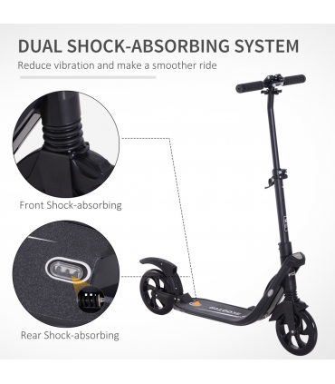 Folding Kick Scooter Teens Adult Ride On Adjustable 2 Big Wheels Black HOMCOM