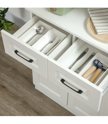 168cm Kitchen Cupboard Storage Cabinet w/ Shelves & Drawers,Open Counter White