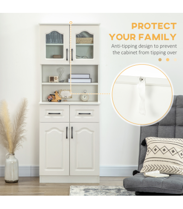 168cm Kitchen Cupboard Storage Cabinet w/ Shelves & Drawers,Open Counter White