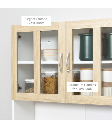 180cm Kitchen Cabinet, 2 Glass Door Cabinets and Countertop, White 1.8m