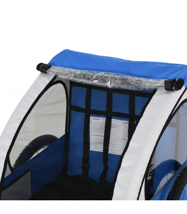 Child Bike Trailer 2-Seat Steel Frame Blue 88H x 130L x 76Wcm 18m+ Oxford Fabric