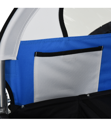 Child Bike Trailer 2-Seat Steel Frame Blue 88H x 130L x 76Wcm 18m+ Oxford Fabric