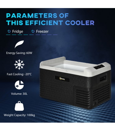 30L Car Refrigerator 12V Portable Freezer for Camping, Driving Outsunny