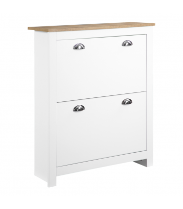 2 Drawer Shoe Cabinet Narrow Shoe Cupboard with Flip Doors White