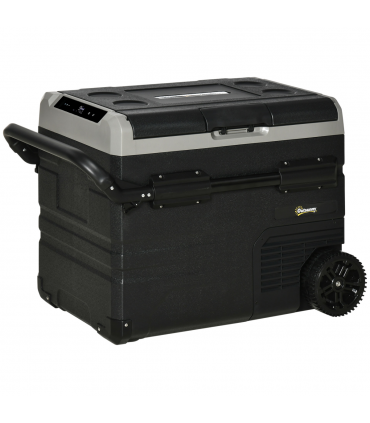 50L Car Refrigerator 12V Portable Freezer w/ Inner LED Light, Wheels Outsunny