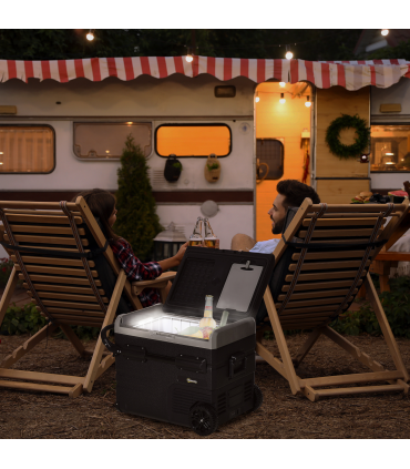 50L Car Refrigerator 12V Portable Freezer w/ Inner LED Light, Wheels Outsunny