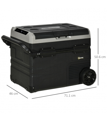 50L Car Refrigerator 12V Portable Freezer w/ Inner LED Light, Wheels Outsunny