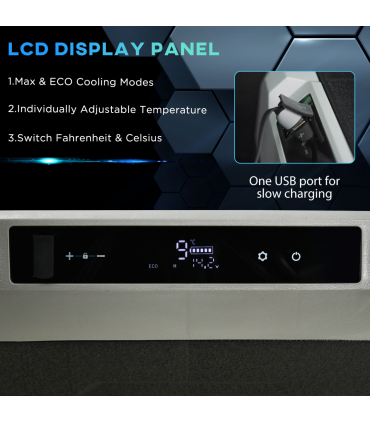 50L Car Refrigerator 12V Portable Freezer w/ Inner LED Light, Wheels Outsunny