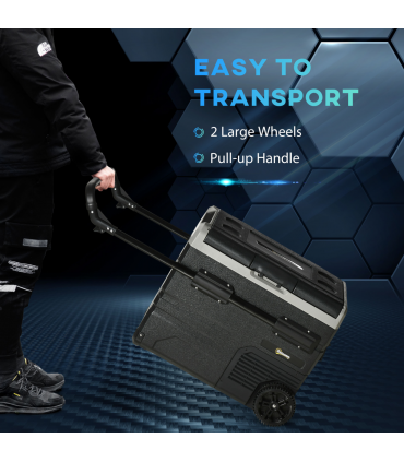 50L Car Refrigerator 12V Portable Freezer w/ Inner LED Light, Wheels Outsunny