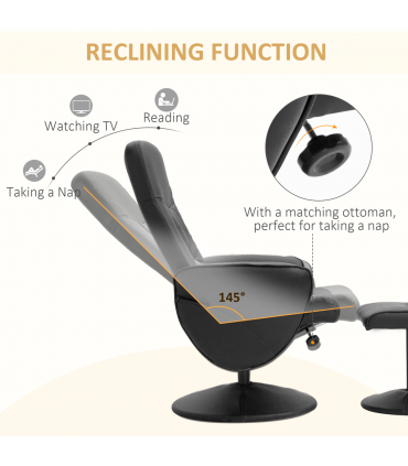 2 Pcs Reclining Armchair Ottoman 360 Swivel Home Furniture PU Leather Black