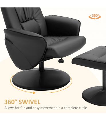 2 Pcs Reclining Armchair Ottoman 360 Swivel Home Furniture PU Leather Black