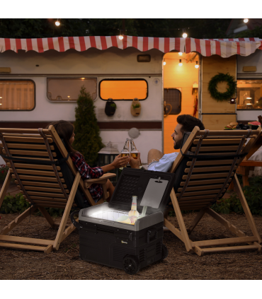 40L Car Refrigerator 12V Portable Freezer w/ Inner LED Light, Wheels Outsunny