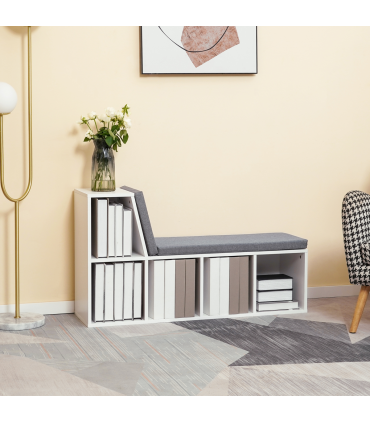 Bookshelf 2 Tier Modern Bookshelf w/ Removable Cushions White 108W x 30D x 60H