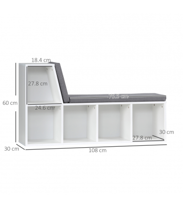 Bookshelf 2 Tier Modern Bookshelf w/ Removable Cushions White 108W x 30D x 60H