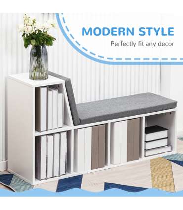 Bookshelf 2 Tier Modern Bookshelf w/ Removable Cushions White 108W x 30D x 60H
