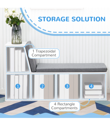 Bookshelf 2 Tier Modern Bookshelf w/ Removable Cushions White 108W x 30D x 60H