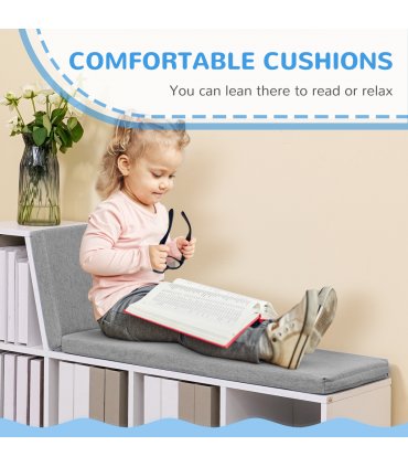 Bookshelf 2 Tier Modern Bookshelf w/ Removable Cushions White 108W x 30D x 60H