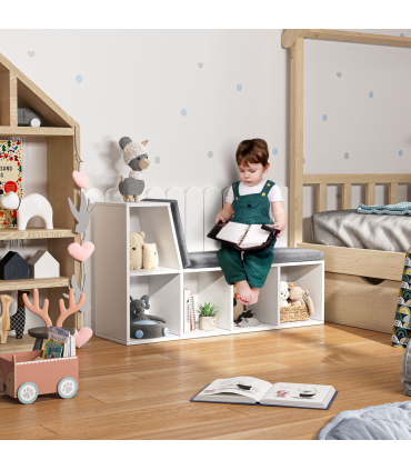 Bookshelf 2 Tier Modern Bookshelf w/ Removable Cushions White 108W x 30D x 60H