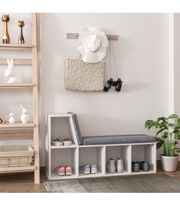 Bookshelf 2 Tier Modern Bookshelf w/ Removable Cushions White 108W x 30D x 60H