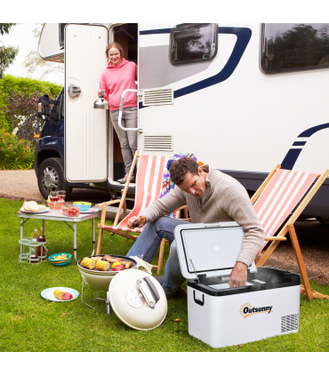 12V Portable Car Refrigerator w/ Inner LED Light Indoor Outdoor, 25L Outsunny