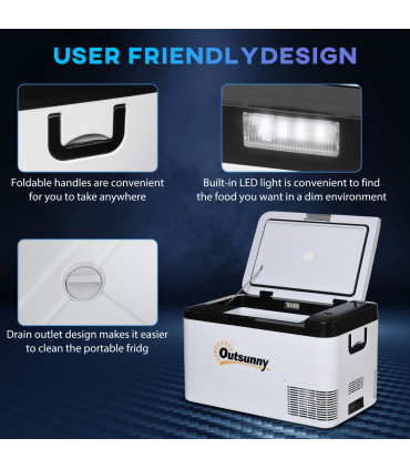 12V Portable Car Refrigerator w/ Inner LED Light Indoor Outdoor, 25L Outsunny