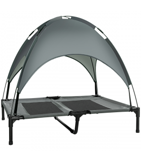 92 cm Elevated Dog Bed Cooling Raised Pet Cot UV Protection Canopy Grey Pawhut