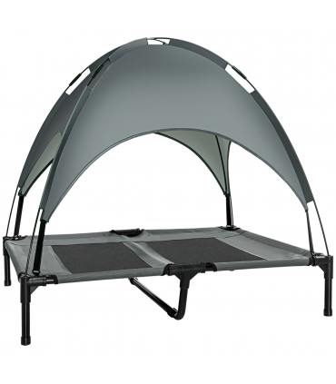 92 cm Elevated Dog Bed Cooling Raised Pet Cot UV Protection Canopy Grey Pawhut
