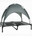 92 cm Elevated Dog Bed Cooling Raised Pet Cot UV Protection Canopy Grey Pawhut