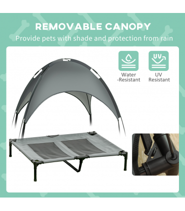 92 cm Elevated Dog Bed Cooling Raised Pet Cot UV Protection Canopy Grey Pawhut