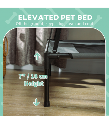 92 cm Elevated Dog Bed Cooling Raised Pet Cot UV Protection Canopy Grey Pawhut