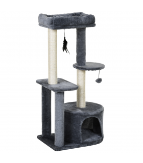 Cat Multi-Activity Tree Tower w/ Perch House Scratching Post Play Ball Pawhut