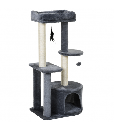 Cat Multi-Activity Tree Tower w/ Perch House Scratching Post Play Ball Pawhut