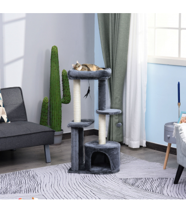 Cat Multi-Activity Tree Tower w/ Perch House Scratching Post Play Ball Pawhut