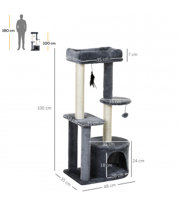 Cat Multi-Activity Tree Tower w/ Perch House Scratching Post Play Ball Pawhut