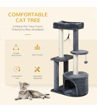 Cat Multi-Activity Tree Tower w/ Perch House Scratching Post Play Ball Pawhut