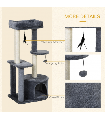 Cat Multi-Activity Tree Tower w/ Perch House Scratching Post Play Ball Pawhut