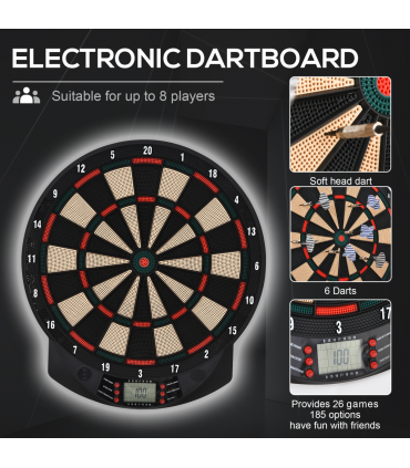 Electronic Dartboard 26 Games,185 Variations with 6 Darts Ready-to-Play