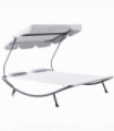 Double Hammock Sun Lounger Bed Canopy Shelter Wheels 2 Pillows Cream White