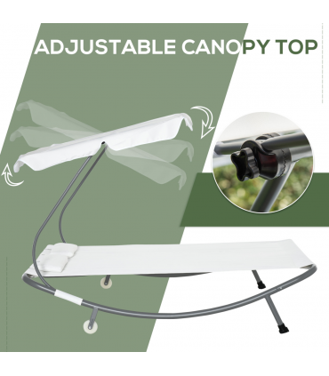 Double Hammock Sun Lounger Bed Canopy Shelter Wheels 2 Pillows Cream White