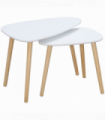 Side Table Set of 2 Nested Coffee Table W/ Solid Wood Legs Living Room White
