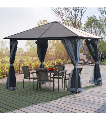 Gazebo Canopy 3x3(m) Polycarbonate Hardtop Aluminium Frame Grey 2.65H x 3L x 3Wm